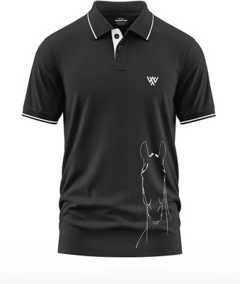 Warriorworld Printed Men Polo Neck Black T-Shirt