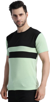 Aryan Hosiery Colorblock Men Round Neck Black, Light Green T-Shirt
