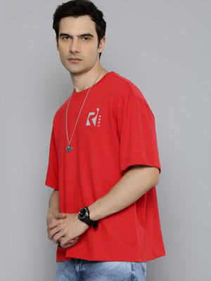 R.Code by The Roadster Life Co. Solid Men Round Neck Red T-Shirt
