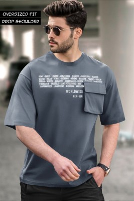 TRIPR Printed, Typography Men Round Neck Grey T-Shirt