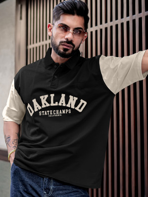 MANIAC Printed Men Polo Neck Black T-Shirt