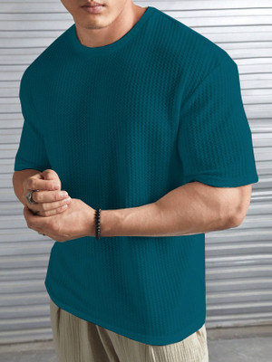 KEX Self Design Men Round Neck Dark Green T-Shirt