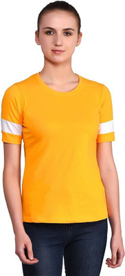 GEUM Solid Women Round Neck Yellow T-Shirt