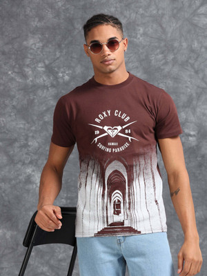 VAN DSL Printed Men Round Neck Brown T-Shirt