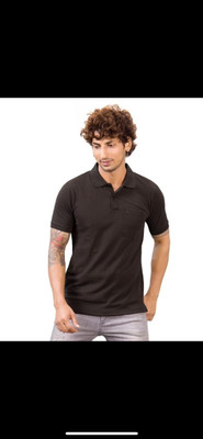 Mtohit Solid Men Polo Neck Brown T-Shirt