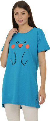 HOC Printed Women Round Neck Blue T-Shirt