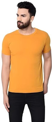 KRISHNA Solid Men Round Neck Yellow T-Shirt