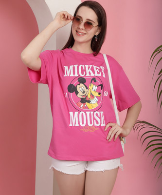 DreamBe Printed Women Round Neck Pink T-Shirt
