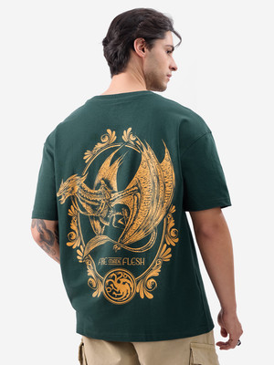 The Souled Store Graphic Print Men Round Neck Green T-Shirt