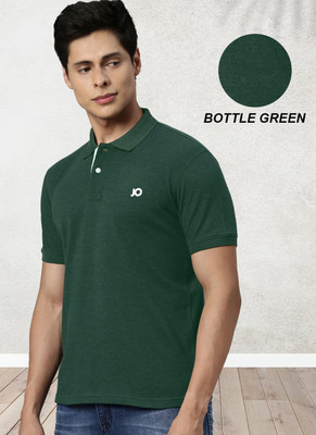 JOVEN Solid Men Polo Neck Dark Green T-Shirt