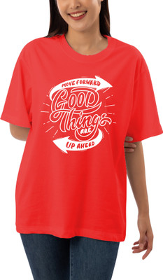 HouseOfCommon Printed, Typography Women Round Neck Red T-Shirt