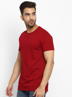 RULEDBYSUN Solid Men Round Neck Maroon T-Shirt