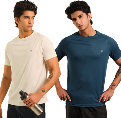 Sirtex Eazy Solid Men Round Neck Blue, White T-Shirt