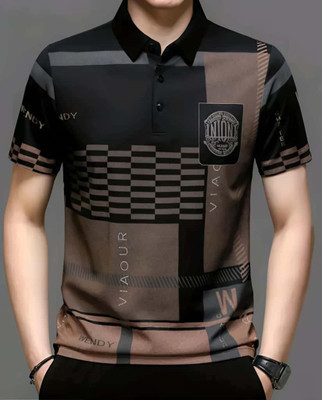 Fab Fashion Studio Checkered, Striped, Graphic Print, Printed Men Polo Neck Multicolor T-Shirt