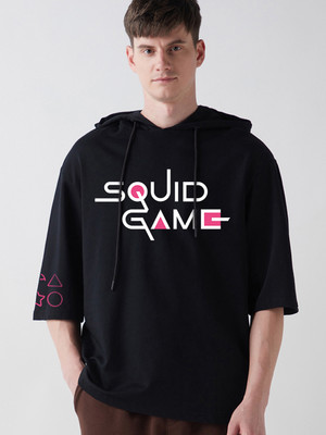BEWAKOOF Graphic Print Men Hooded Neck Black T-Shirt