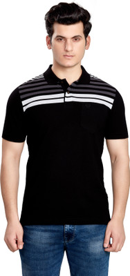 CELSIUS Striped Men Polo Neck Black T-Shirt