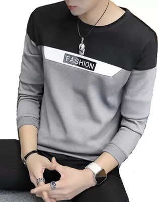 clickwell Colorblock Men Round Neck Grey, Black T-Shirt