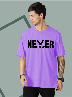 Sahuone Typography Men Round Neck Purple T-Shirt