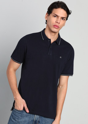 Raymond Solid Men Polo Neck Dark Blue T-Shirt