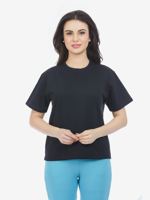 MAYSIXTY Solid Women Round Neck Black T-Shirt