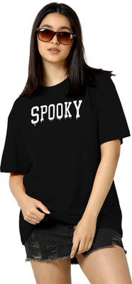 TQH Typography Women Round Neck Black T-Shirt