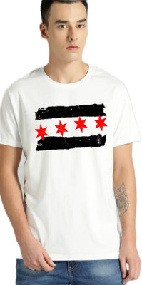 TEEGALLARY Printed Men Round Neck White T-Shirt