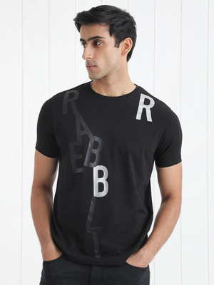 RARE RABBIT Typography Men Round Neck Black T-Shirt
