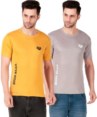 PUREHYPE Printed Men Round Neck Yellow, Grey T-Shirt