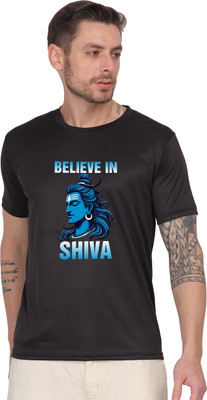 AZAADGARMENT Printed Men Round Neck Reversible Black T-Shirt