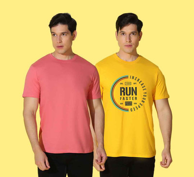 WOOSTRO Solid Men Round Neck Multicolor T-Shirt