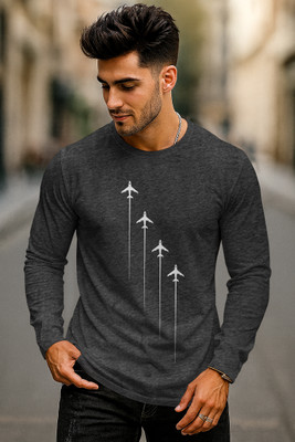 CATCHO Printed Men Round Neck Grey T-Shirt