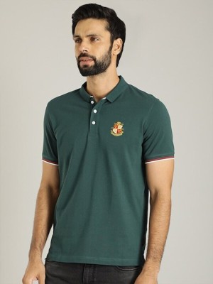 INDIAN TERRAIN Solid Men Polo Neck Green T-Shirt