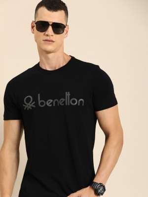 United Colors of Benetton Printed Men Round Neck Black T-Shirt