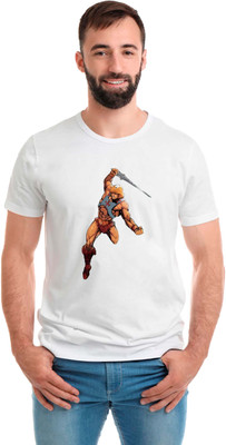 SmarTee Street Geometric Print Men Round Neck White T-Shirt