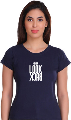 APEX Typography Women Round Neck Dark Blue T-Shirt