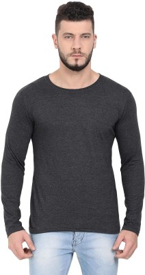 VEELDEAL Solid Men Round Neck Grey T-Shirt