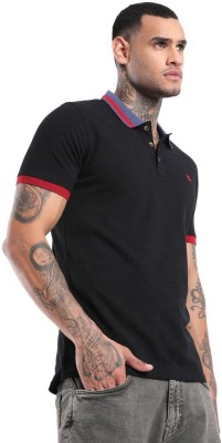 WROGN Solid Men Polo Neck Black T-Shirt