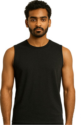 Jaskart Solid Men Round Neck Black T-Shirt