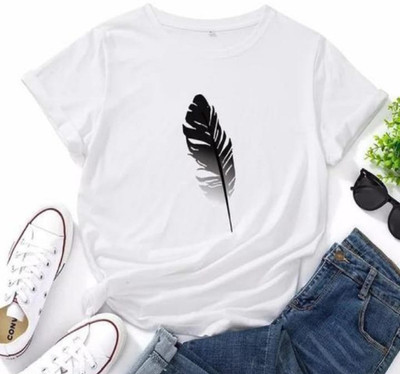 TARSHI Printed Women Round Neck White T-Shirt