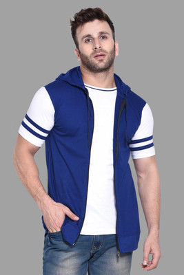 Trendfull Colorblock Men Hooded Neck Blue T-Shirt