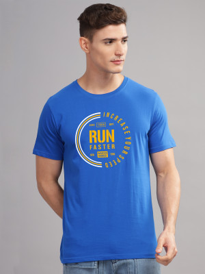 ADRO Printed Men Round Neck Blue T-Shirt