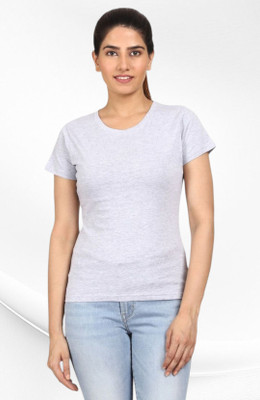 soft beauty Solid Women Round Neck White T-Shirt