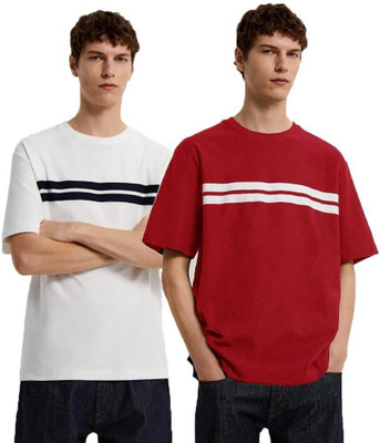 Styvibe Striped, Solid Men Round Neck Multicolor T-Shirt