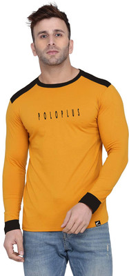 Polo Plus Printed Men Round Neck Yellow T-Shirt