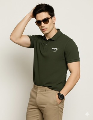 TRIVA Printed Men Polo Neck Green T-Shirt