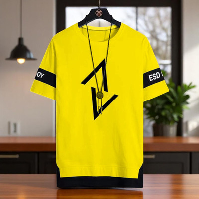 Autna Printed Men Round Neck Yellow T-Shirt
