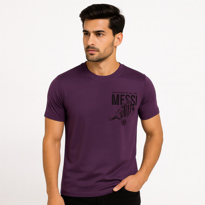 Xiyara Graphic Print Men Round Neck Purple T-Shirt