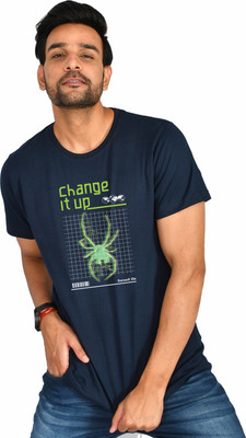 Burundi Blu Printed Men Round Neck Dark Blue T-Shirt