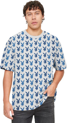 SONI BROS Printed Men Round Neck White, Blue T-Shirt