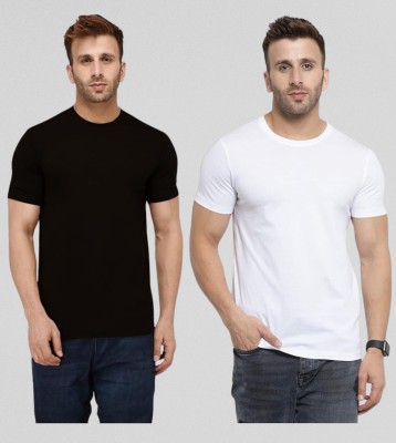 Badsoul Solid Men Round Neck Black, White T-Shirt